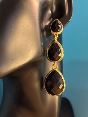 Amrita Singh Black Gold Tear Drop Earrings